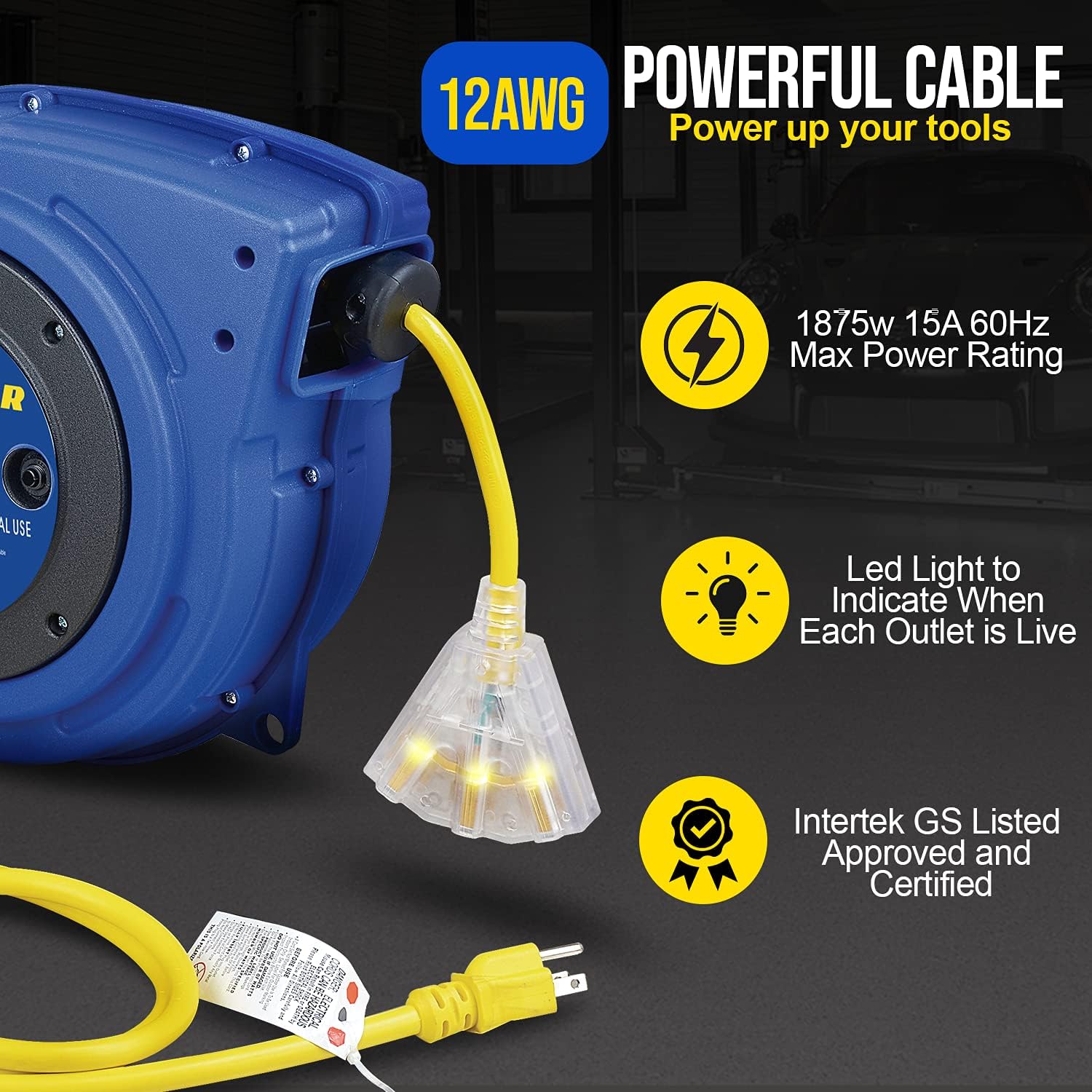 Goodyear Extension Cord Reels (12AWG x 40 FT (SJTOW Cable) w/LED Light-Up Tap) - Image 2