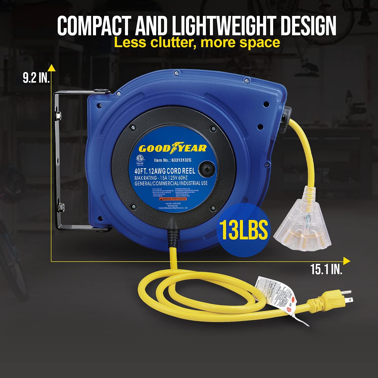 Goodyear Extension Cord Reels (12AWG x 40 FT (SJTOW Cable) w/LED Light-Up Tap) - Image 7